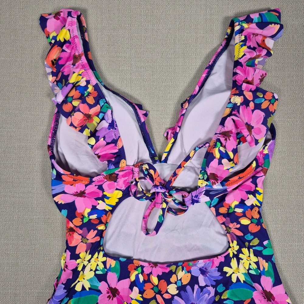 Cupshe Floral Ruffle V-Neck Tummy Control One Piece Swimsuit Purple Size L - Picture 11 of 11